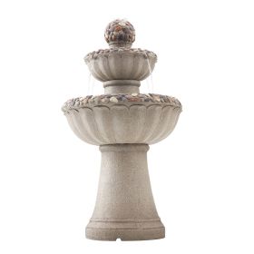 Outdoor Water Fountain, 36.5 in Height Fountain and Waterfall, 2-Tier Floor Standing Rock Base Style Fiberglass and Resin Fountains with Pump