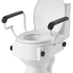 Raised Toilet Seat with Arms, 300 lbs Load Capacity, 3-Level Adjustable Height
