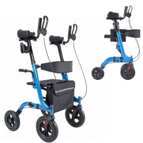Rollator Walker with Seat for Seniors, Foldable Rolling Walker, Lightweight Aluminum Mobility Walking Aid with PU Solid Wheels, Adjustable Handle