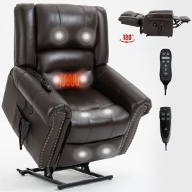 Power Lift Recliner Chair Heat Massage Dual Motor Infinite Position Up to 350 LBS, Genuine Leather, Heavy Duty Motion Mechanism with USB Ports, B