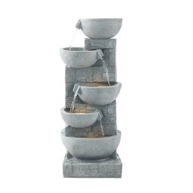 Outdoor Water Fountain, 31.5 in Height Fountain and Waterfall, 5-Tier Floor Standing Bowl-Shaped Cascading Fountains with LED Light and Pump