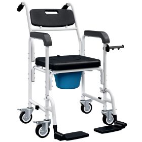 Rolling Shower Wheelchair for Seniors, Bedside Commode Chair with Locking Wheels, Seat, Backrest, Arms, Black