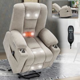 Power Lift Recliner Chair with Massage and Heat for Elderly, Overstuffed Wide Recliners, Heavy Duty Motion Mechanism with USB and Type C Ports (Color: as Pic)