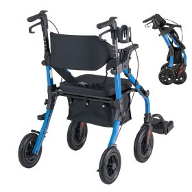 2-in-1 Rollator Walker & Transport Chair for Seniors, Foldable Rolling Walker Wheelchair (Material & Color: Aluminum-Blue, Walker Type: 2-in-1 Rollator Walker)