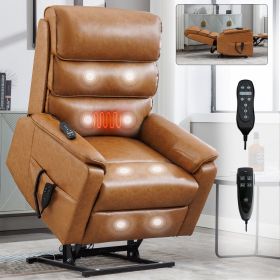 Brown Leatheraire Dual Motor Infinite Position Up to 350 LBS Power Lift Recliner Chair with Power-Remote, Heat Massage and Heavy Duty Motion Mech (Color: as Pic)